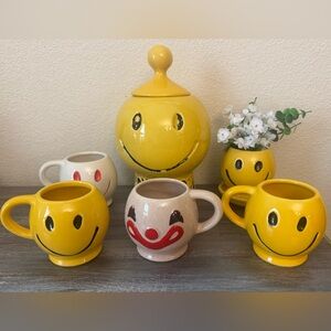 Vintage McCoy Smiley Face Cookie Jar Mug Set & Flowerpot
